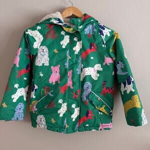 Mini Boden Sherpa Lined Anorak Coat Jacket Green Pets Dog Print Size 7-8Y